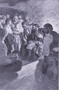 Er führte Jack zu dem Mann, der auf dem Fass saß, aus Howard Pyles Buch der Piraten, veröffentlicht von Harper & Bros, 1921