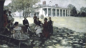 Martha und George Washington unterhalten ihre Freunde auf dem Rasen von Mount Vernon, 1898