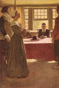 Mary Dyer wird vor Gouverneur Endicott gebracht, Illustration aus 