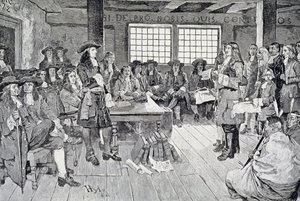 William Penn in Konferenz mit den Kolonisten, Illustration aus 