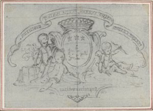 Wappen mit drei Putti von Hubert Francois Gravelot