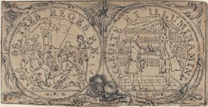 Ornamentale Medaillons mit der Anbetung der Heiligen Drei Könige und zwei Bibliophilen von Hubert Francois Gravelot