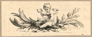 Druck, Vignette, Putto mit Schaufel
