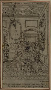 Studie für Vignette-Frontispiz von Colles "La Partie de Chasse de Henri IV", Akt I von Hubert Francois Gravelot