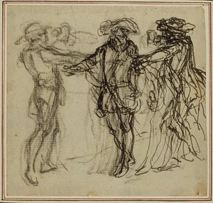 Studie für eine nie veröffentlichte zweite Ausgabe von Colles "La Partie de Chasse de Henri IV", Akt II, Szene 11 von Hubert Francois Gravelot