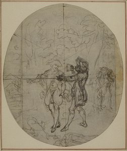 Studie für eine nie veröffentlichte zweite Ausgabe von Colles "La Partie de Chasse de Henri IV", Akt II, Szene 11 von Hubert Francois Gravelot