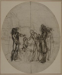Studie für eine nie veröffentlichte zweite Ausgabe von Colles "La Partie de Chasse de Henri IV", Akt III, Szene 11 von Hubert Francois Gravelot