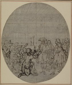 Studie für eine nie veröffentlichte zweite Ausgabe von Colles "La Partie de Chasse de Henri IV", Akt III, Szene 13 von Hubert Francois Gravelot