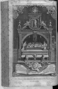 Das Denkmal für Heinrich II. und Richard I. in der Abtei Fontevrault, graviert von John Goldar, 1786 von Hubert Francois Gravelot