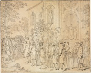 Eine Prozession, die eine Kirche betritt, 1700er von Hubert François Bourguignon Gravelot