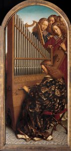 Engelmusiker mit der heiligen Cäcilia, vom Genter Altar von Hubert & Jan van (1390 1441) Eyck