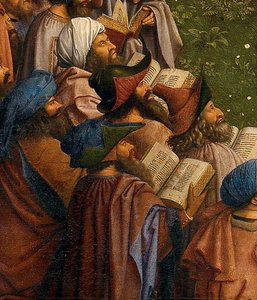 Detail der Anbetung des mystischen Lammes, untere Hälfte des zentralen Panels des Genter Altars von Hubert & Jan van (1390 1441) Eyck