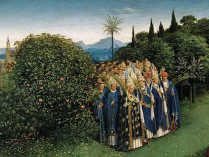 (Detail) der Anbetung des mystischen Lammes, vom zentralen Panel des Genter Altars von Hubert & Jan van (1390 1441) Eyck