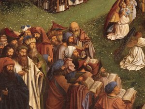 Detail der Anbetung des mystischen Lammes, vom zentralen Panel des Genter Altars von Hubert & Jan van (1390 1441) Eyck