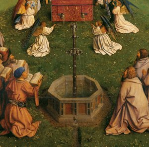 Die Anbetung des mystischen Lammes, vom Genter Altar, Detail der unteren Hälfte der zentralen Tafel (Detail) von Hubert & Jan van (1390 1441) Eyck