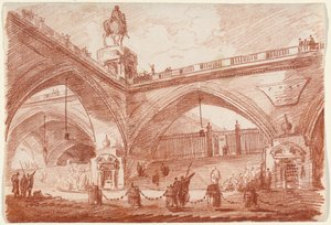 Architektonische Fantasie mit einer Triumphbrücke von Hubert Robert