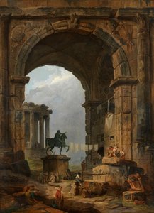Antikes Caprice mit der Statue von Marc Aurel von Hubert Robert