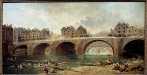 Abriss der Häuser der Notre-Dame-Brücke in Paris im Jahr 1786 von Hubert Robert