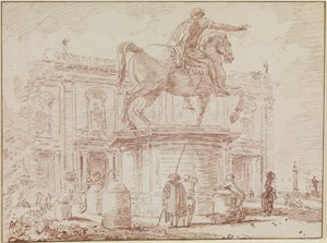 Die Reiterstatue Marc Aurels und der Konservatorenpalast in Rom von Hubert Robert