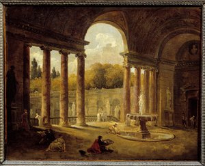 Brunnen unter einem Portikus von Hubert Robert