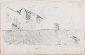 Hausdächer hinter einer Mauer von Hubert Robert