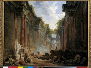 Imaginäre Ansicht der Grande Galerie des Louvre in Ruinen. Gemälde von Hubert Robert (1733-1808) 18. Jahrhundert von Hubert Robert