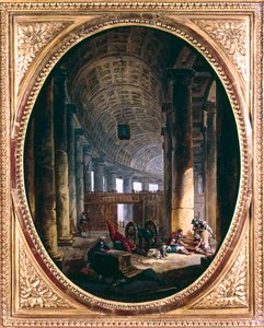 Innenansicht der Kolonnade von St. Peter, Rom, zur Zeit des Konklaves von 1769 von Hubert Robert