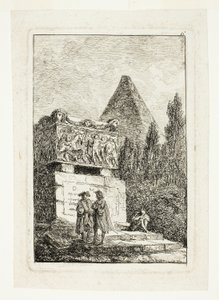 Landschaft mit Pyramide und Sarkophag, Platte sechs aus Les Soirées de Rome
