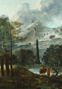 Gebirgslandschaft mit einem Obelisken von Hubert Robert