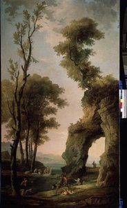 Landschaft mit Wäscherinnen am Fluss von Hubert Robert
