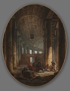 Die Kolonnade von St. Peter, Rom, während des Konklaves, um 1769 von Hubert Robert