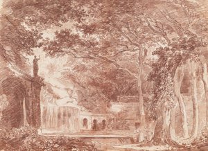 Der ovale Brunnen in den Gärten der Villa d