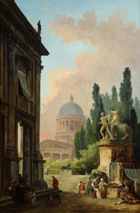 Ansicht von Rom mit dem Pferdebändiger des Monte Cavallo, 1786 von Hubert Robert