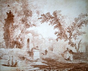 Ansicht eines Gartens mit Terrasse von Hubert Robert