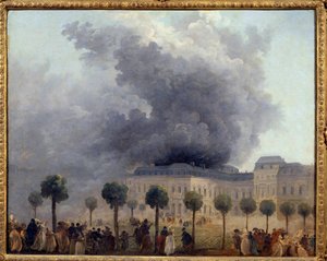 Ansicht des Opernbrands vom Garten des Palais Royal am 8. Juni 1781. Gemälde von Hubert Robert