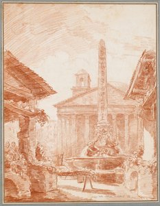 Ansicht der Piazza della Rotonda in Rom mit dem Tritonenbrunnen und der Fassade des Pantheon