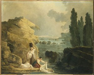 Wäscherinnen an einem Wasserfall von Hubert Robert