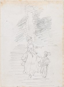 Frau und kleinere männliche Figur auf großer Treppe [recto] von Hubert Robert