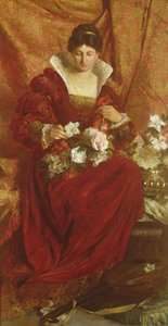 Eine Dame arrangiert Blumen von Hubert von Herkomer