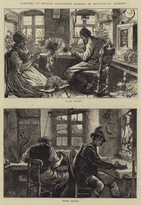 Skizzen von Musikinstrumentenbauern in Mittenwald, Deutschland von Hubert von Herkomer