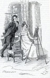 Mr. Elton bewundert das Porträt von Hariett, gemalt von Emma von Hugh Thomson