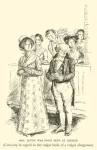 Mrs. Elton wurde zuerst in der Kirche gesehen, Neugierde in Bezug auf die vulgäre Braut eines vulgären Geistlichen von Hugh Thomson