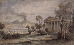 Die Villa Saliceti, Neapel unten und der Vesuv in der Ferne