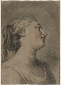 Kopf einer weiblichen Figur im Profil, nach rechts gewandt