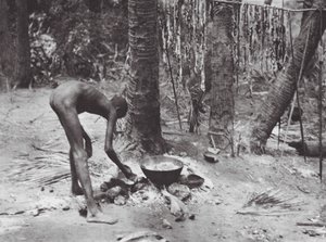 Afrika: Nuer kochen Krokodilfleisch von Hugo Adolf Bernatzik