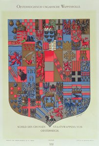 Wappen des österreichisch-ungarischen Reiches, zeigt die Wappen des kaiserlichen österreichischen Hofes, graviert von R. M. Rohrer von Hugo Gerard Strohl