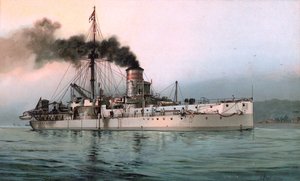 Lithografie des deutschen Panzerschiffs SMS Württemberg