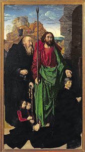 Das Portinari-Triptychon, St. Thomas und St. Antonius der Einsiedler mit Tommaso Portinari und zwei Söhnen Antonio und Pigello, linker Flügel, ca. 1479 von Hugo van der Goes