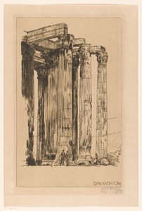 Olympieion mit zwei Männern vor einer Säule von Huib Luns (signed by artist)