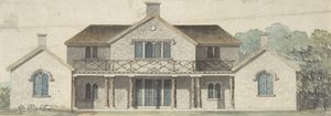 Entwurf für ein Cottage Ornée im Tudoresken Stil, spätes 18. bis frühes 19. Jahrhundert von Humphry Repton